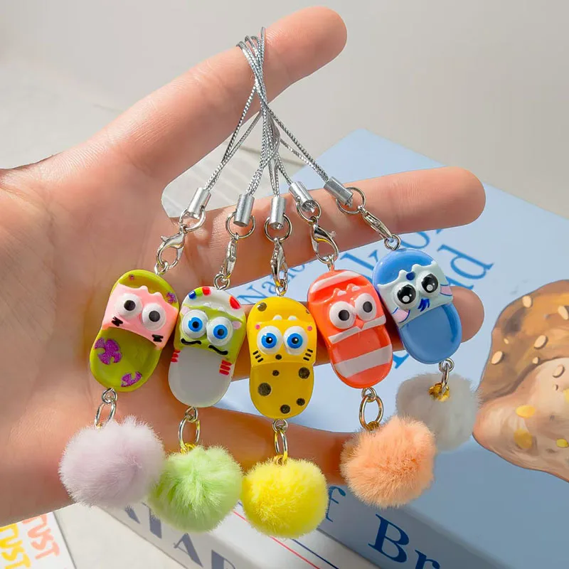

100pcs/Lot Mini Kids' Slippers Keychain Plush Ball Keyring Mobile Phone Strap Bags Car Keyrings Cute Cartoon Shoes Key Chains