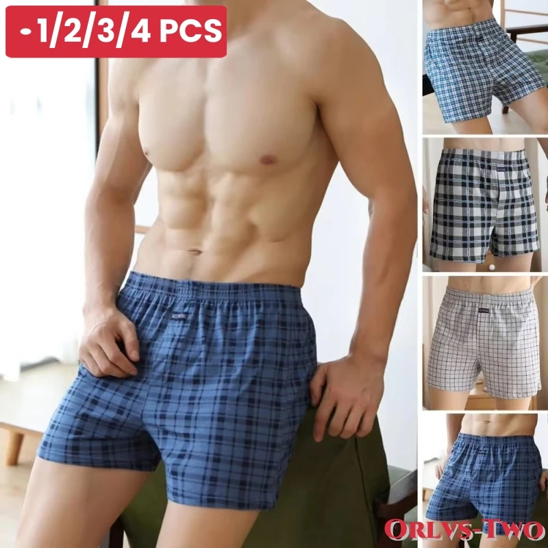 1/2/3/4 PCS Plus Size Men\'s Aro Pants Cotton Lattice Underwear Loose High Waist Summer Thin Breathable Home Shorts