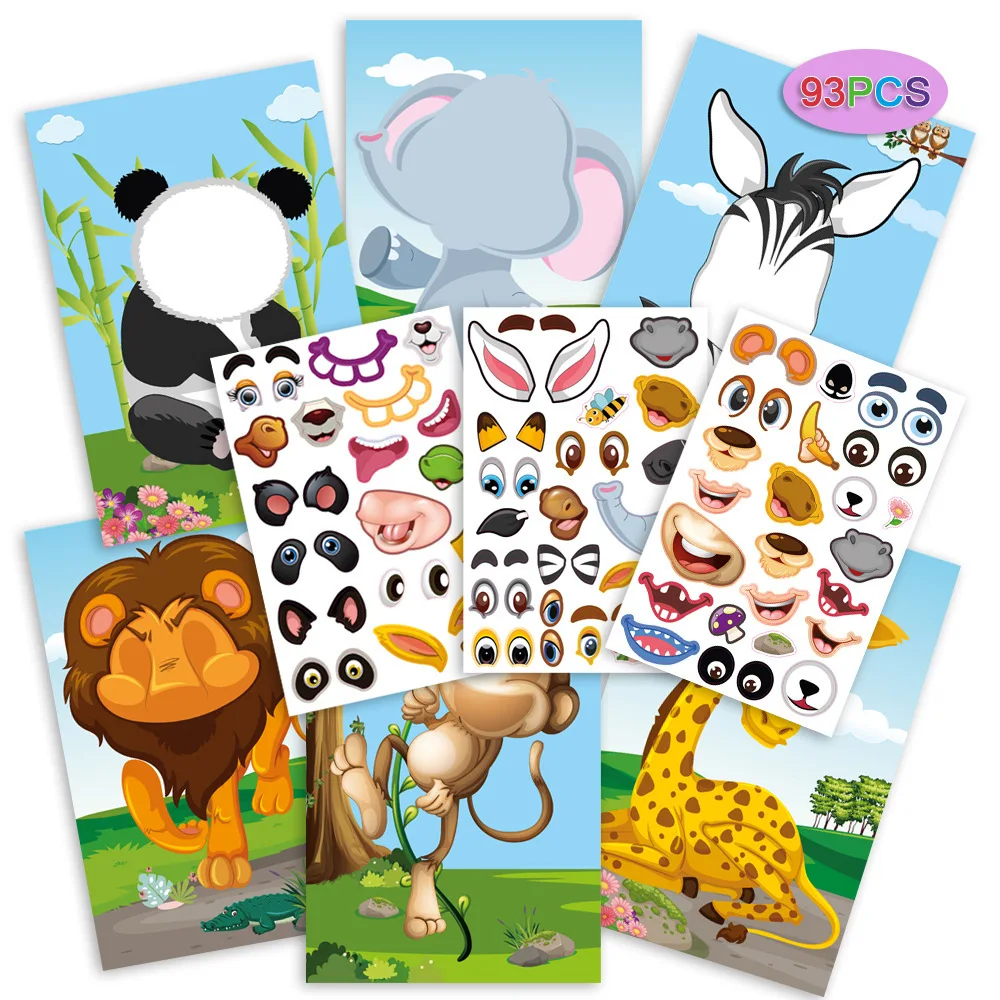 Fun Diy Sticker Dress-up Game Cartoon Animal Face Change Sticker Book Color Cognitive Puzzle Toy Baby Early Education Gift