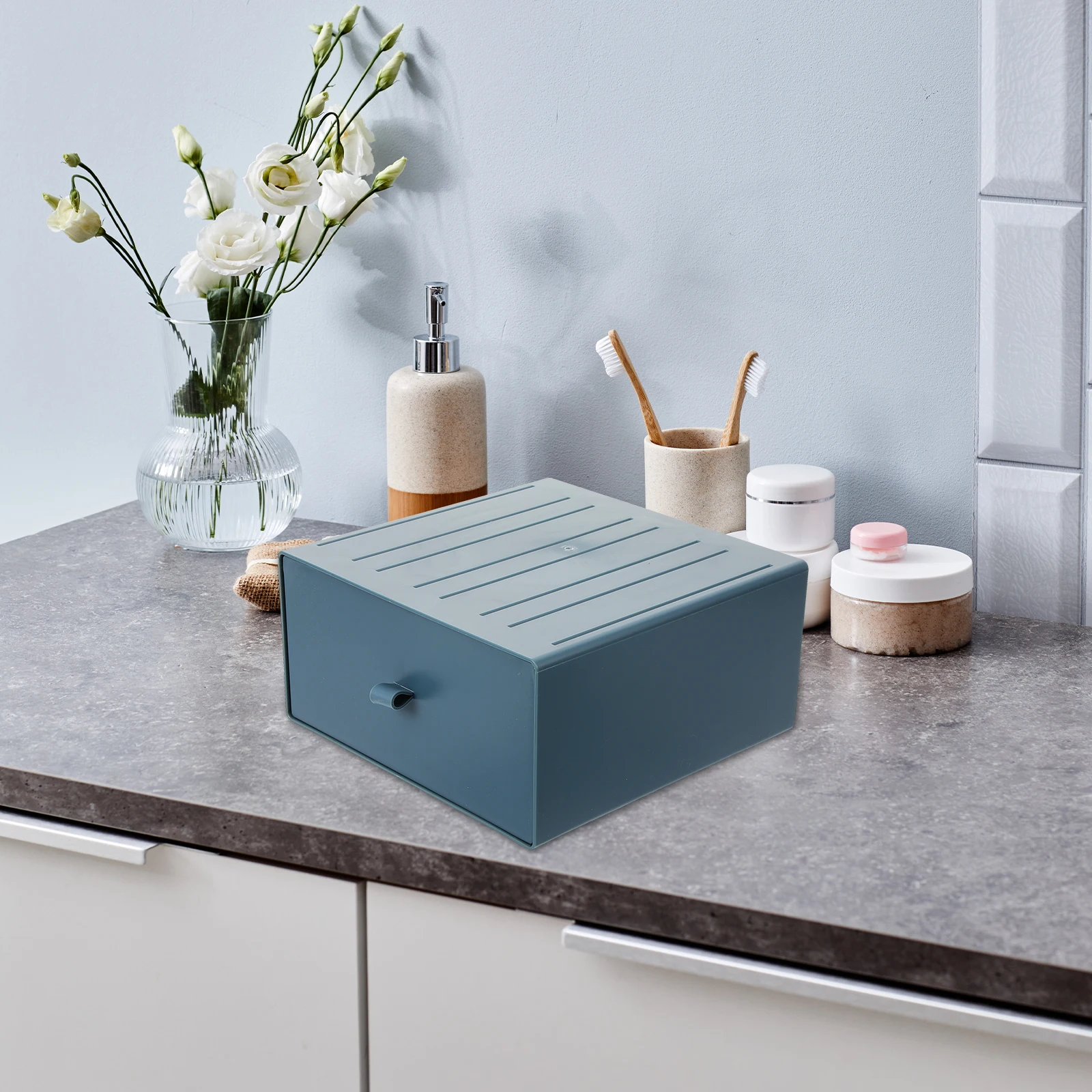 

Plastic Drawer Makeup Box 2 Layers White Desktop ganizer Storage Case for Cosmetics Stationery Decorative Table Holder