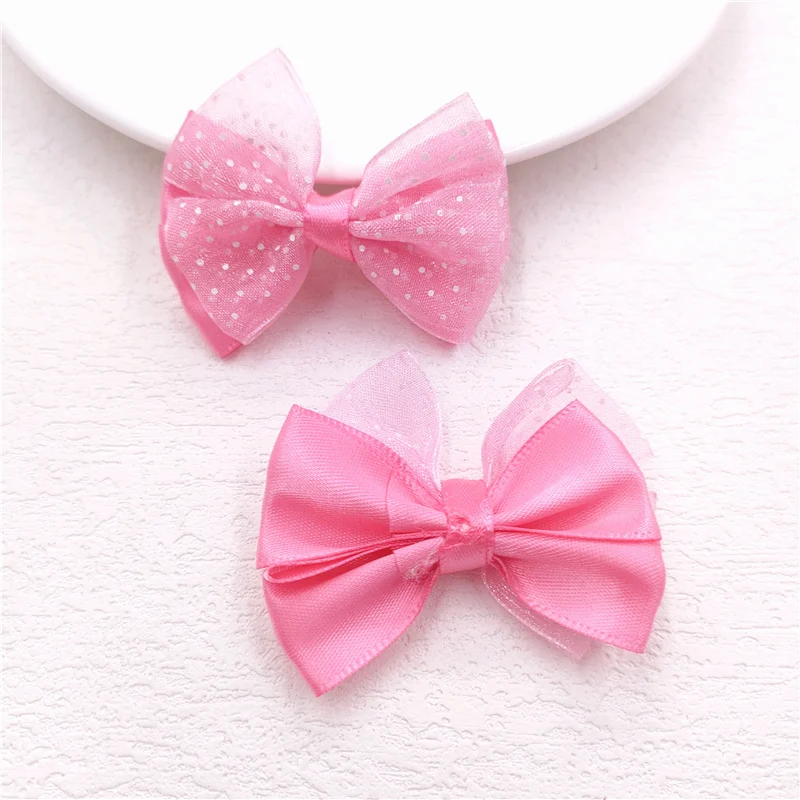 16 sztuk/partia 5.5x4CM Mesh Bowknot wyściełane aplikacje dla DIY Handmade dzieci spinki do włosów akcesoria łatki