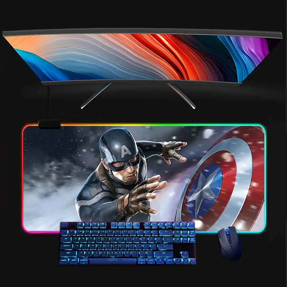 Marvel  Captain America RGB Pc Gamer Keyboard Mouse Pad Mousepad LED Glowing Mouse Mats Rubber Gaming Computer Mausepad