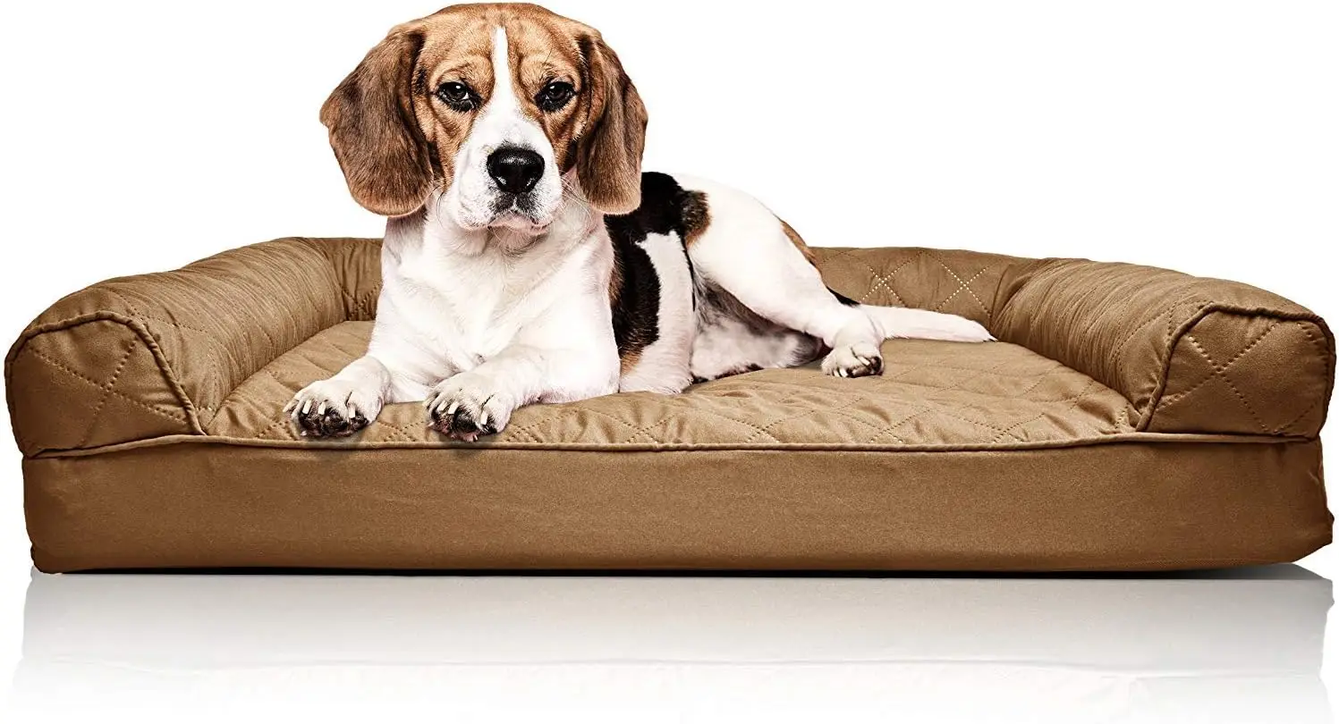 

Orthopedic Dog Bed For Medium/Small Dogs W/ Removable Bolsters & Washable Cover, For Dogs Up To 35 Lbs - Quilted Sofa - Toasted