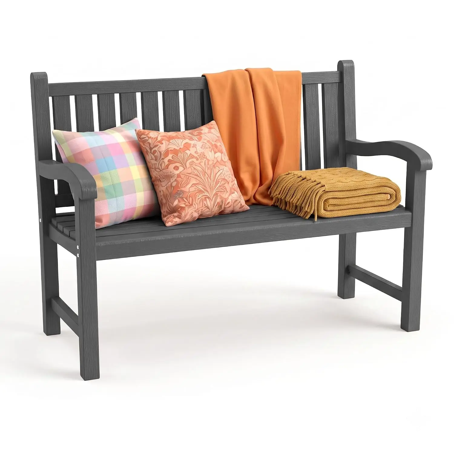 Weatherproof Resin Outdoor Garden Bench, 2-Seater, Black