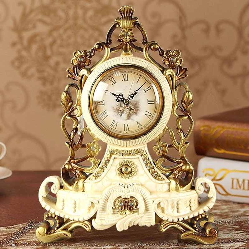 우아한 프랑스 스타일의 탁상시계, 거실, 침실, 사무실을 위한 무소음 빈티지 장식