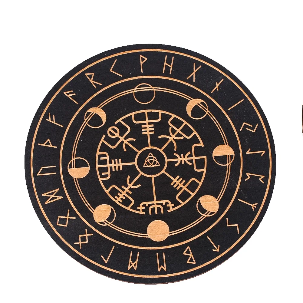 Black Wooden Rune Coaster Laser Engraved Round Divination Pendulum Mat Spiritual Healing Yoga Meditation Board Table Decor Tool