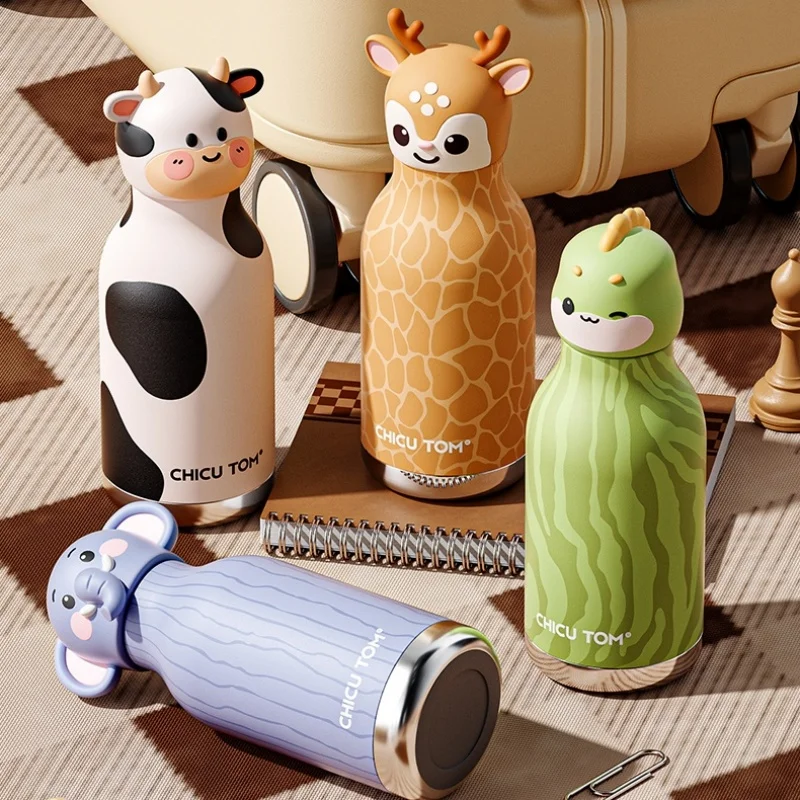 1pc Cute Animal Insulated Water Bottle, 480ml Stainless Steel Cartoon Thermos, Portable Travel & Car Cup, Ideal Birthday Gift