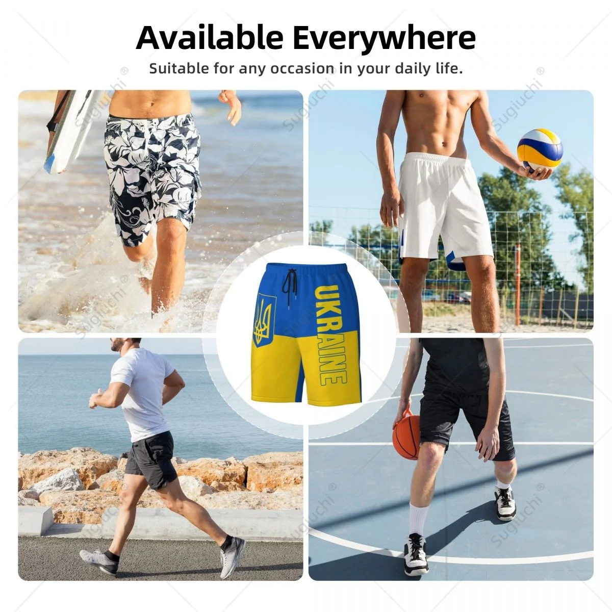 Pantalones cortos de playa con bandera de Ucrania para hombre, traje de baño para surf, fútbol, ciclismo, correr, poliéster