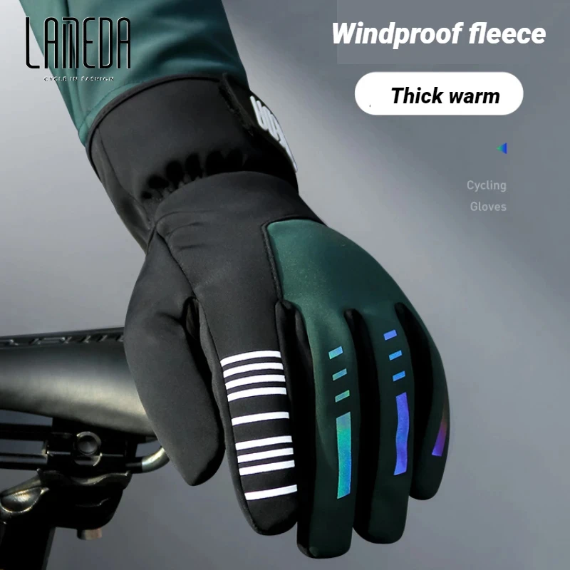 LAMEDA Men's Cycling Gloves Keep Warm Gloves for Motorcyclists Cold Resistant Cycling Gloves Anti-slip Biker Gloves