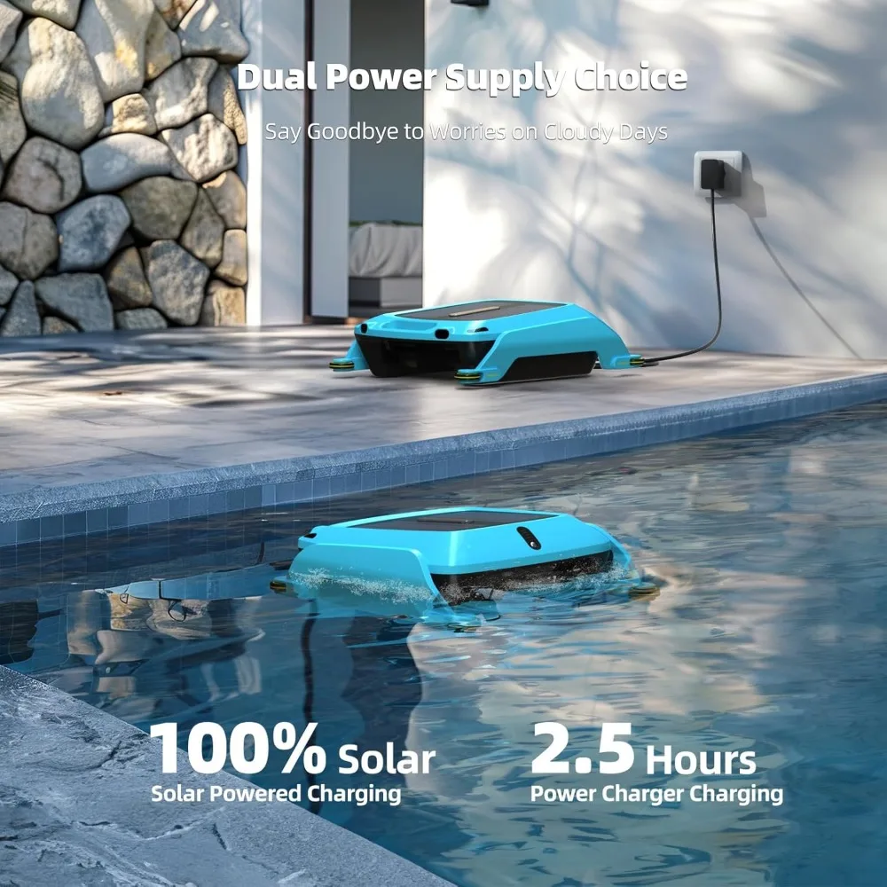 Robotic Solar Pool Skimmer Cleaner: Cordless Pools Skimmer Automatic Pool Cleaner Robot for Pool Surface Saltwater Compatibility