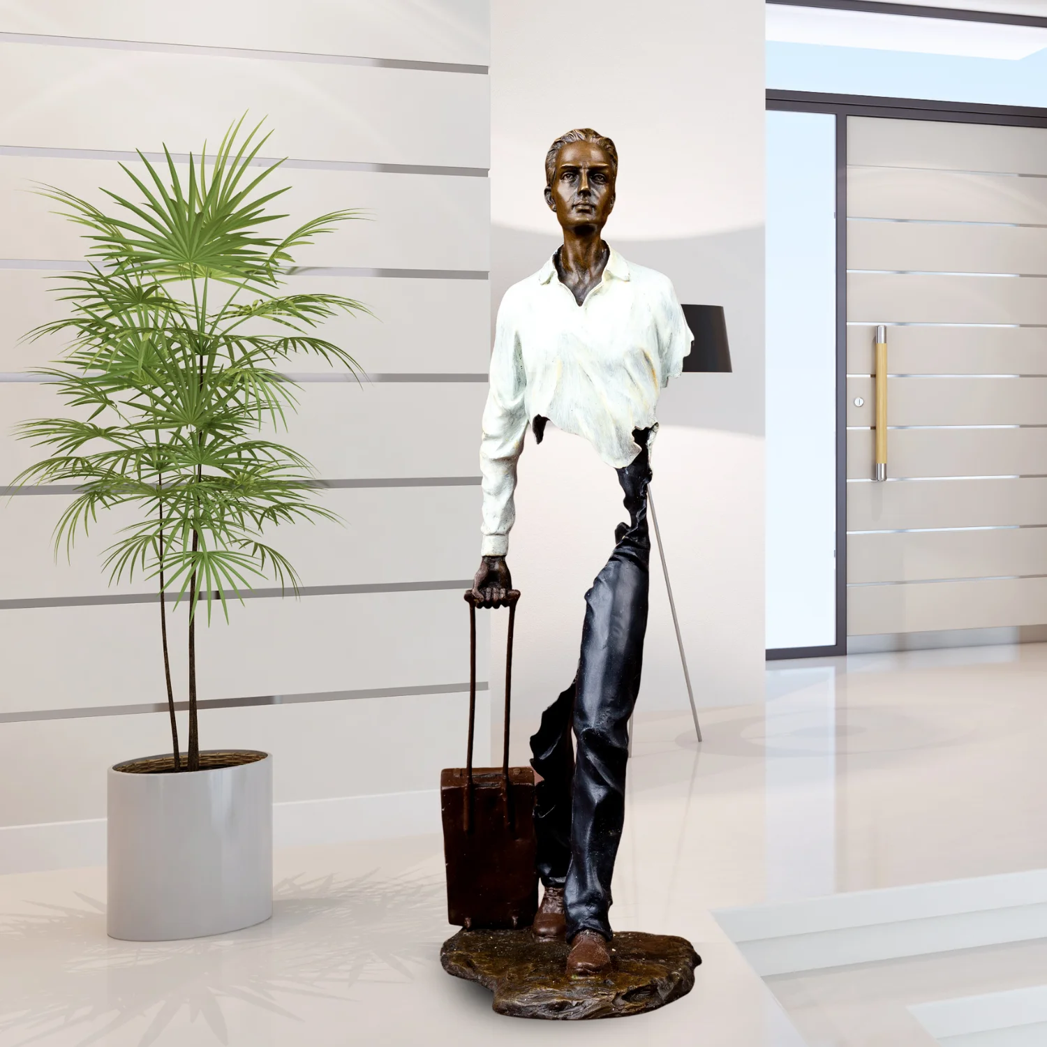 58cm Bronze Traveler Statue Hot Casting Abstract The Traveler Carry The luggage Bronze Sculpture Handmade Modern Art Home Decor