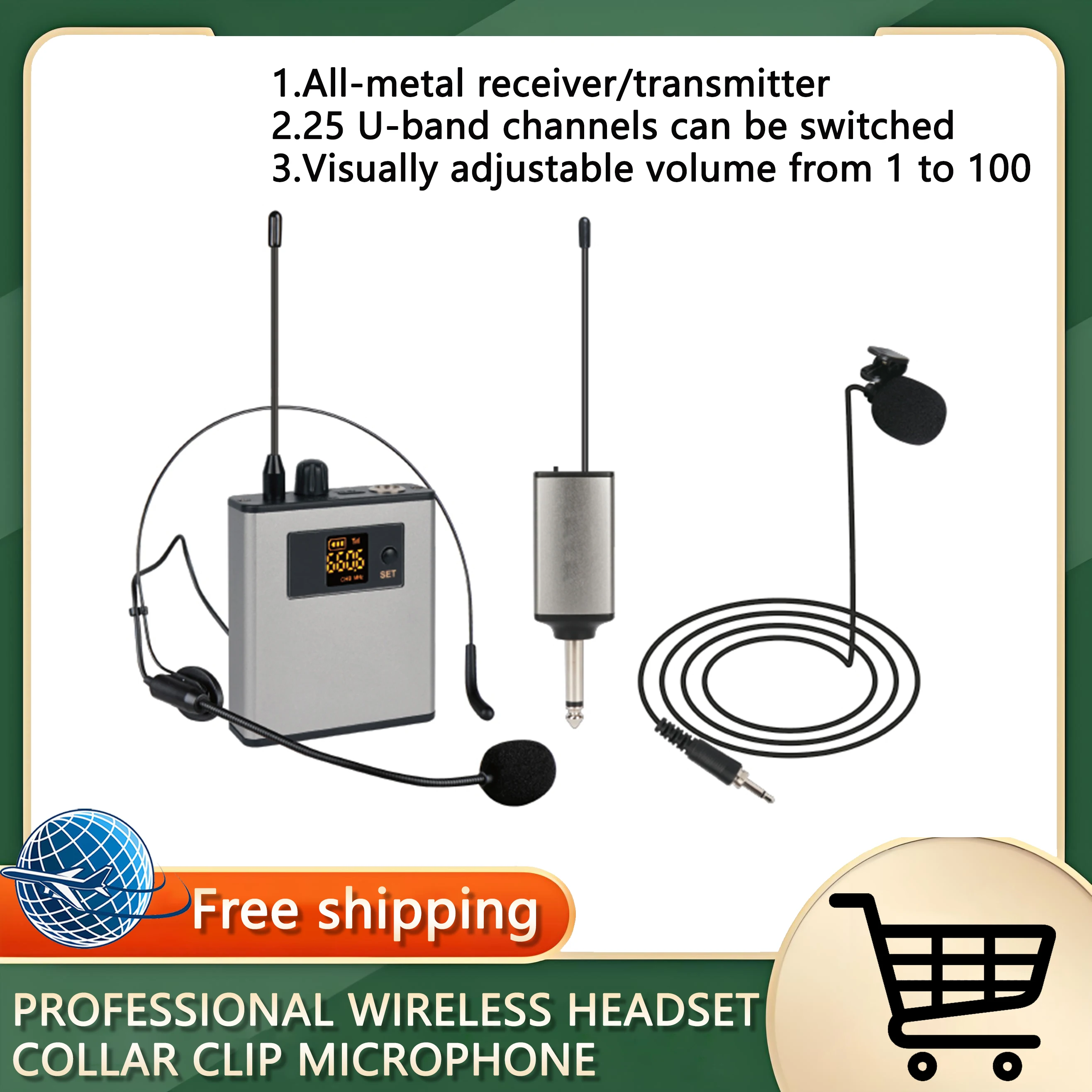 ميكروفون سماعة رأس لاسلكي محمول UHF + نظام ميكروفون Lavalier لمقابلة الكلام التعليمية وتسجيل مدونة الفيديو المباشر