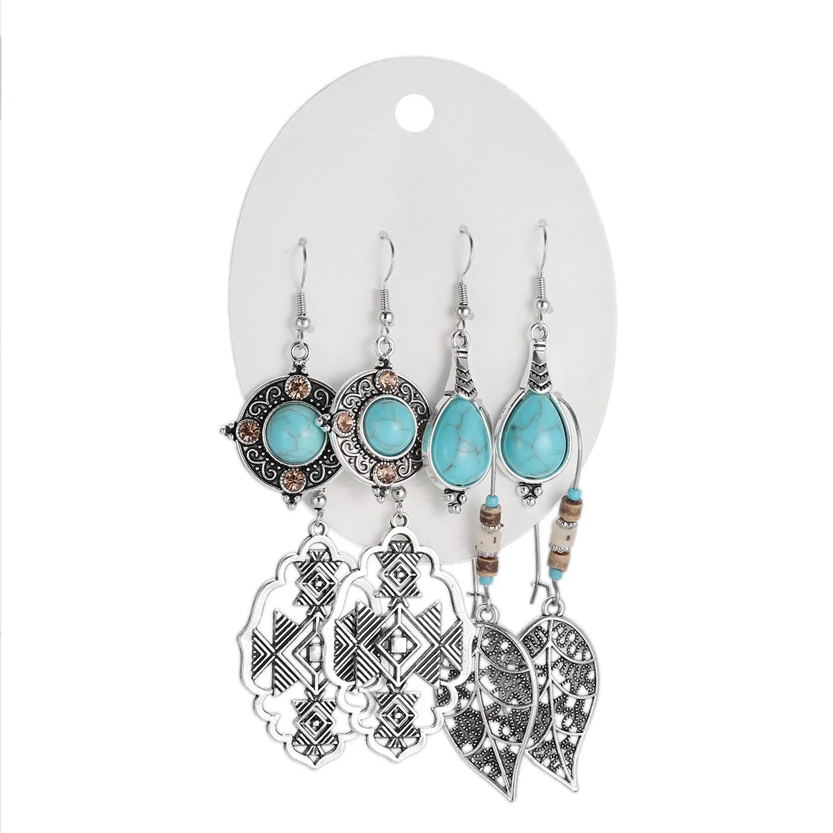 12 نمط بوهو ريترو الأزرق حجر طقم من الحلقان المرأة العرقية هندسية يترك جولة أقراط فضية اللون 2025 مجوهرات جديدة بيجو #4