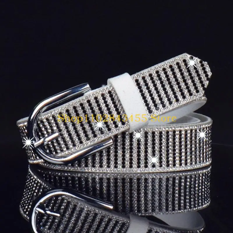 49MC أحزمة الراين اللامعة للنساء Pu Y2k نمط حزام الفتيات الساخن للرجال الجينز