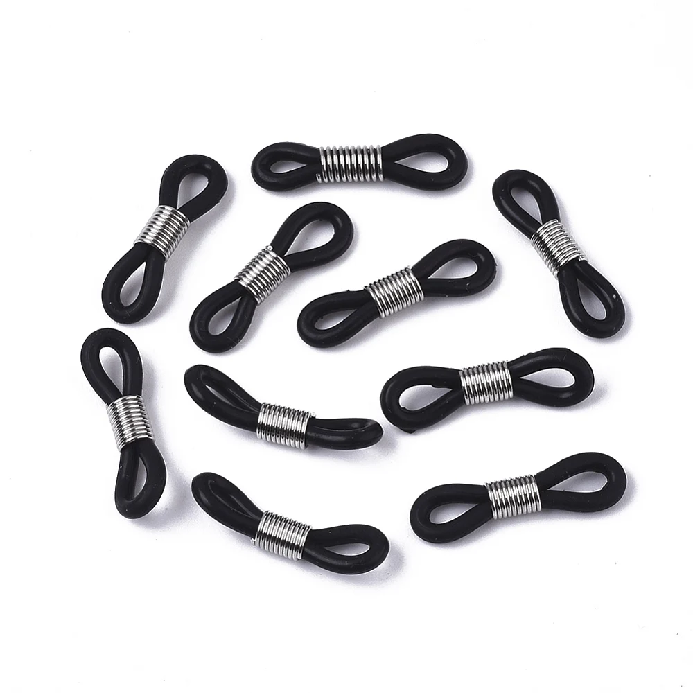 200 Pcs Black Anti-slip Rubber Loop Ends Retainer Connector Holder with Iron Findings for Eye Glasses Holder Necklace Chain