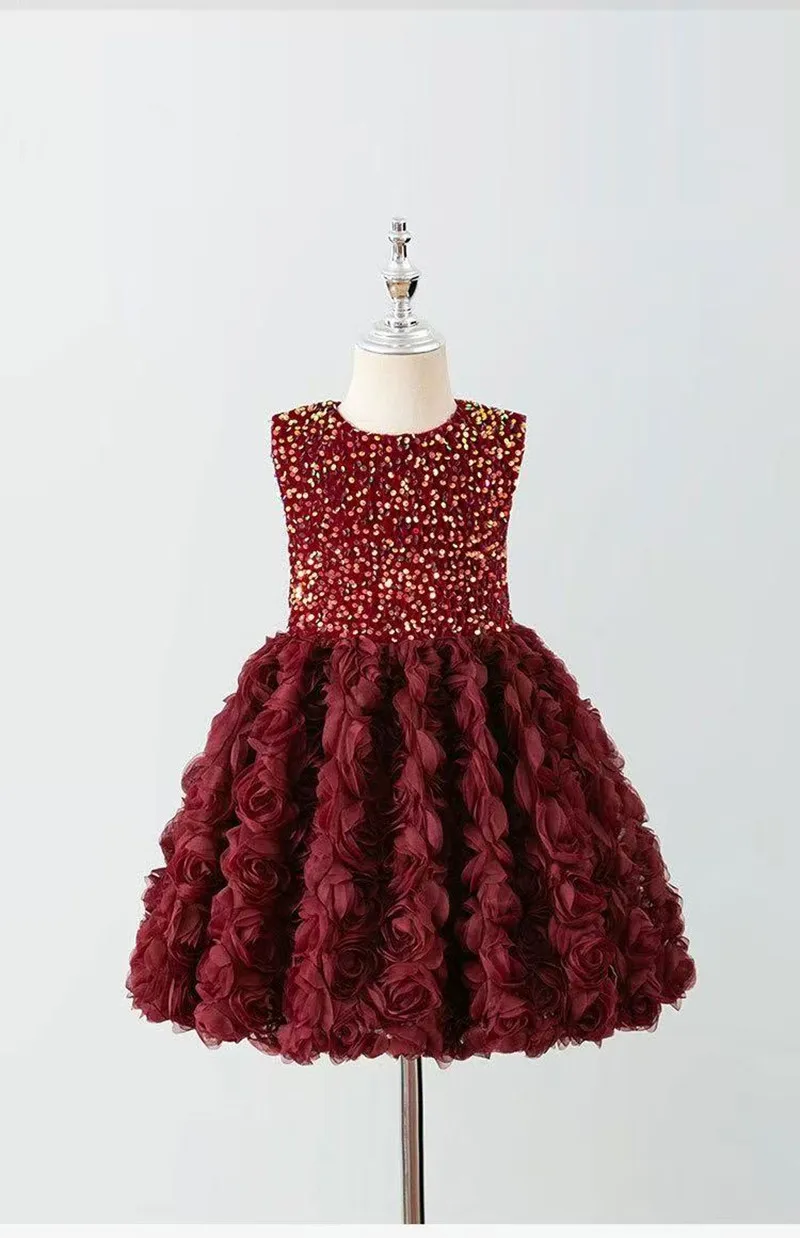 Princess Dresses Children Spring/Autumn 2026 New Arrivals Girls' Slip Puffy Skirts Girls' Rose Floral Formal Dresses 90-130cm
