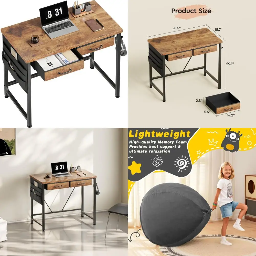 مكتب مدمج مع أدراج للمساحات الصغيرة، مكتب كتابة 31.5 بوصة، مثالي للمكتب المنزلي ومناطق الدراسة #1