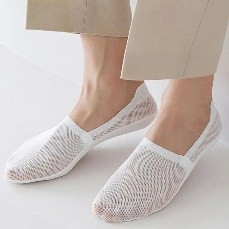 4 Paar Herren-Bootssocken, dünn, atmungsaktiv, weich, lässig, sommerlich, unsichtbare Socken, hochwertige, einfarbige, rutschfeste, niedrig geschnittene Socken. – Detail 2