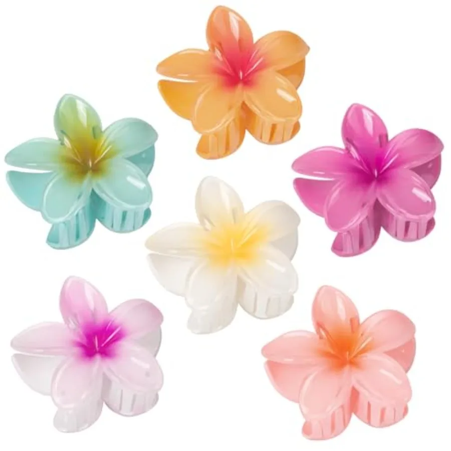 

6 Pcs Flower Hair Claw Clips for Women, Hawaiian Hibiscus Flower Hair Clips, Summer Beach Essentials Hair Accessories