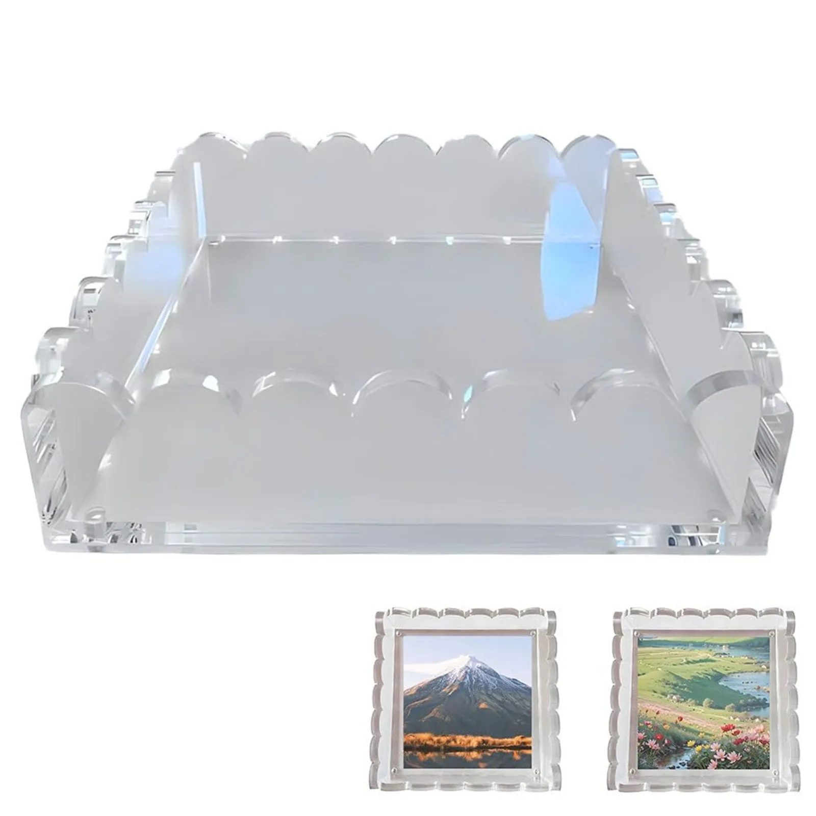 Scalloped Acrylic Tray Acrylic Scalloped Tray With Mat Acrylic Picture Frame Decorative Tray For Coffee Table Clear Acrylic Tray