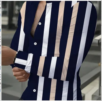 New Men's Curly Grass Stripe 3D Printed Shirt Men's Lapel Long Sleeve Multi-Style Business Fashion Western Casual Vacation Top