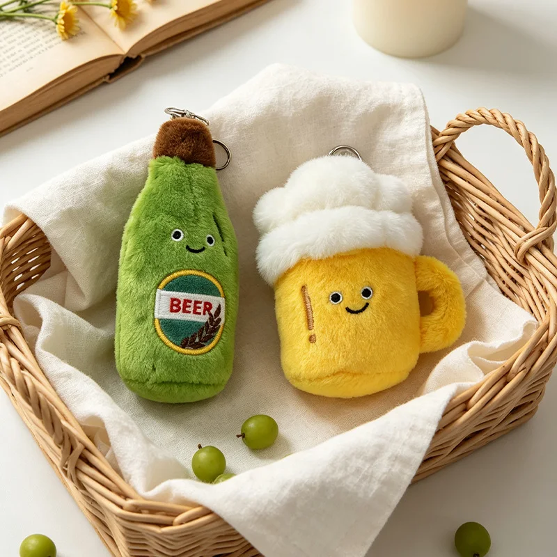 New Cute Plush Toy Keychain BBQ Mini Squid Beer Plush Doll Pendant Baozi Coin Purse Bag Decoration Charm