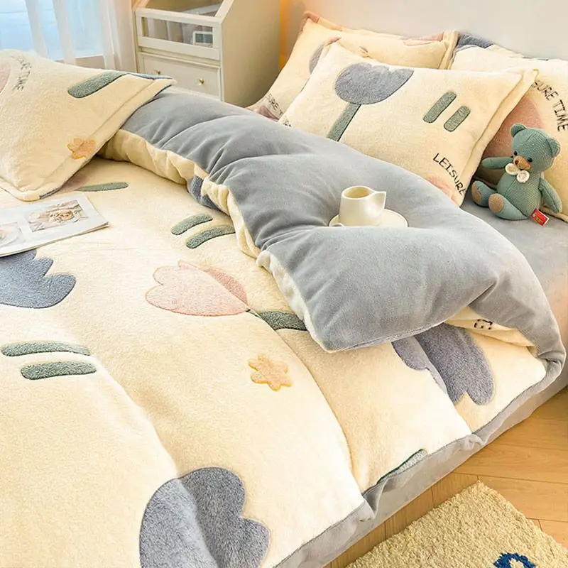 Deep Pocket Flannel Duvet Cover 150x200 Cm Fits 230 Cm Comforter, Heavy Duty Winter Warm Fleece Bedding Wrinkle Free Bedding Bag