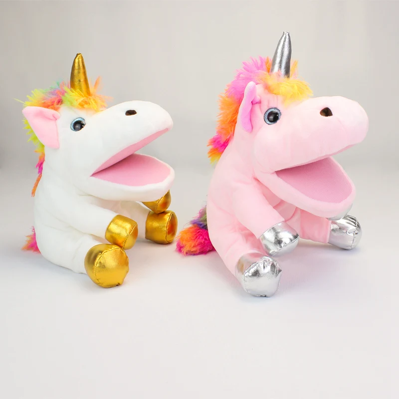ปากสามารถย้ายยูนิคอร์นหุ่นมือตุ๊กตาของเล่น Pony ตุ๊กตาเด็กเกมอนุบาลการศึกษาปฐมวัย Roleplay