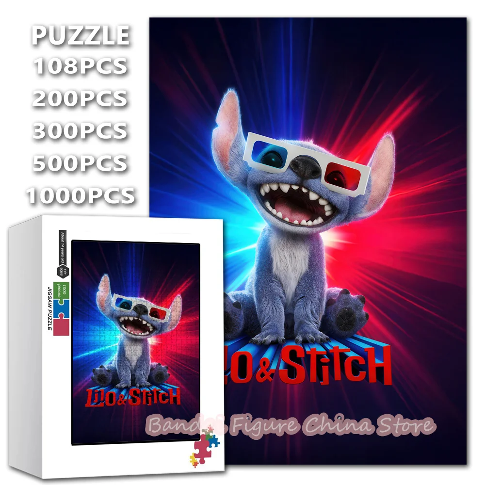 

108/200/300/500/1000 Pieces Lilo and Stitch 3D Movies Print Puzzles Disney Cartoon Anime Jigsaw Puzzles Decompress Toys