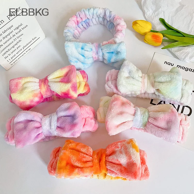 

Gradient Color Cosmetic Headband Wash Face Hairband Coral Fleece Bow Hair Bands Soft Elastic Hair Holder For Women Girls