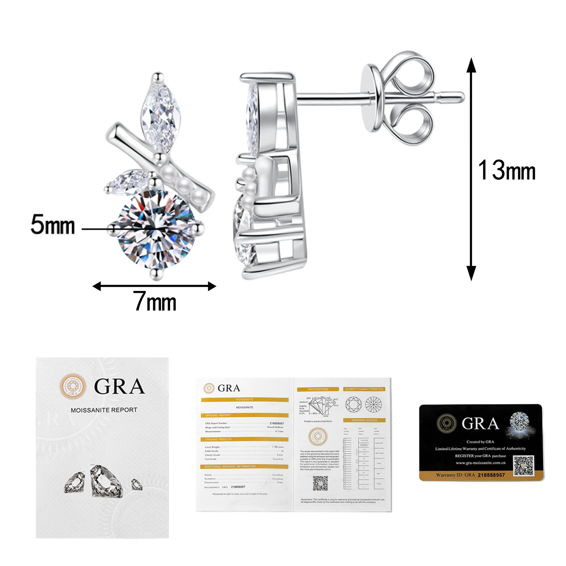 LioraGem Trendy Forest-Style Bamboo Leaf Moissanite Earrings for Women, Exclusive Moissanite Studs Platinum PT950 Stamp