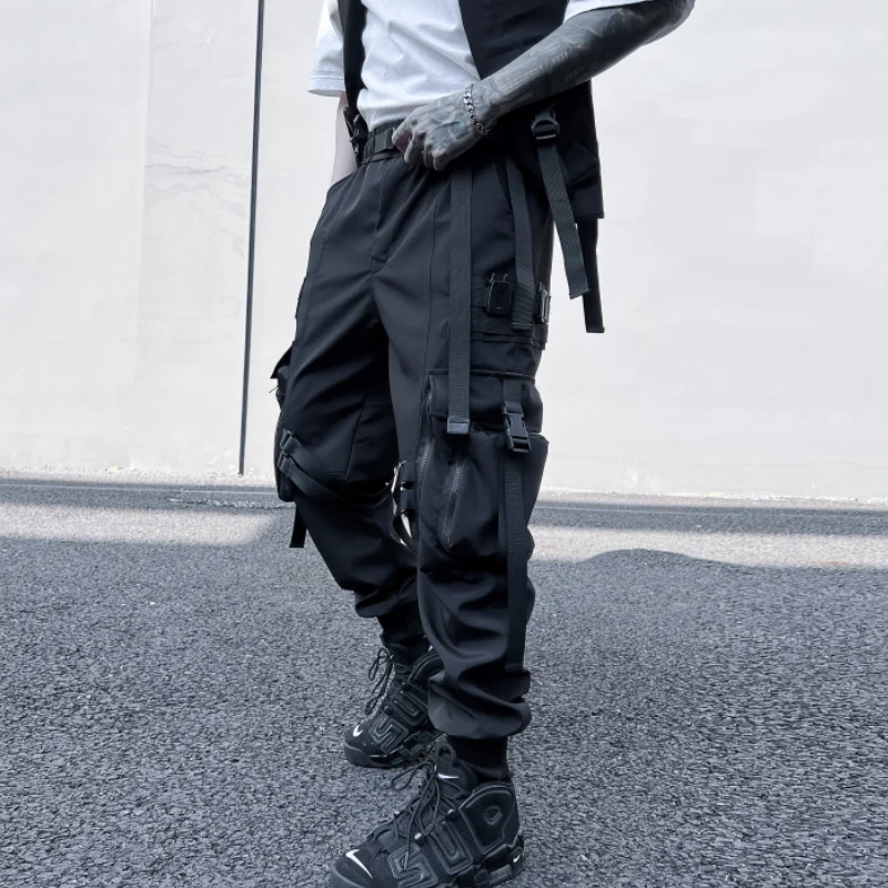 Multi Pocket Cargo Fashion Techwear Style Paratroopers Multi-Pocket Pants Men's Handsome Loose Tappered Casual Ins Long