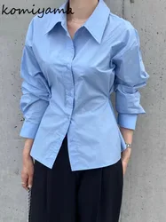 Side Button Tunic Shirts & Blouses Long Sleeve Blusas Lapel Neck Ropa Mujer Autumn Woman 2024 Camisas Single Breasted Blusa