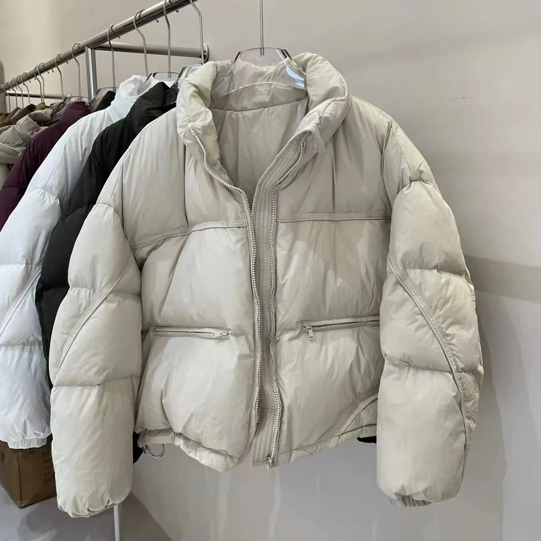 Inverno feminino para baixo jaquetas cor sólida solto gola engrossado casaco curto pato branco para baixo quente casaco cheio