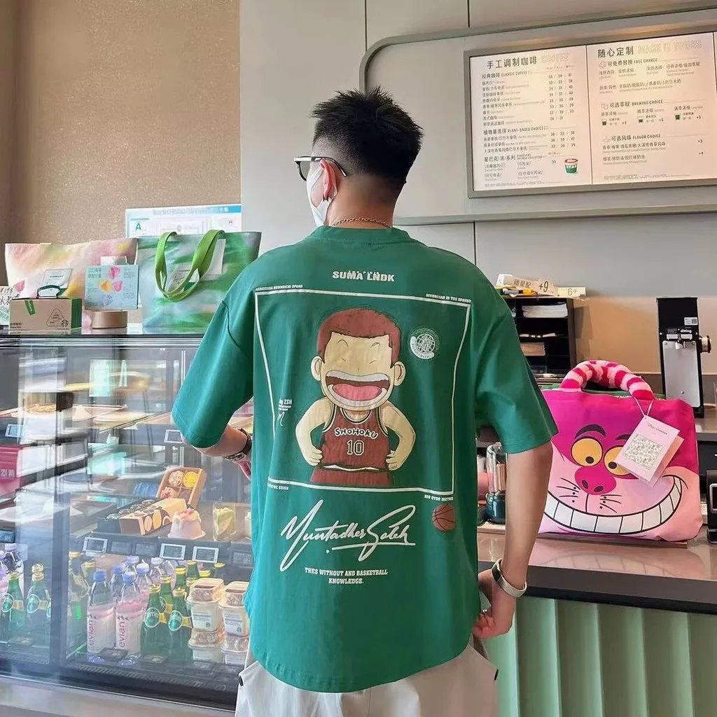 【M-8XL】تي شيرت رجالي كبير الحجم كاجوال فضفاض ياباني مطبوع عليه الرسوم المتحركة سلام دونك مناسب للرجال والنساء #3