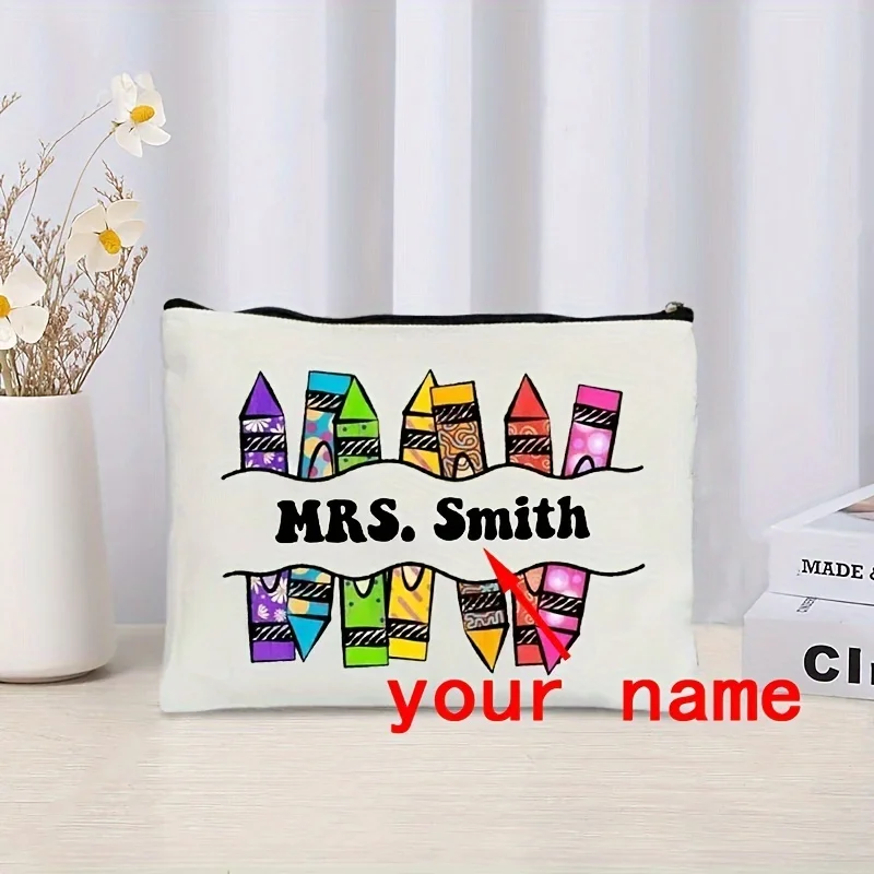 Custom Name Thank You Teacher Personalise Gift Make Up Bag Ladies Purse Canvas Travel Toiletry Bag Cosmetic Organizer Case Back