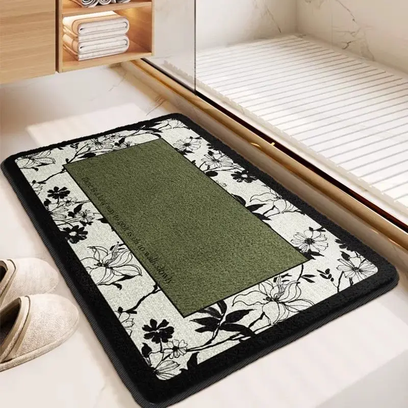 VIKAMA Vintage Floral Bath Mat Non-Slip Absorbent Flower Border Floor Rug, Washable Mat for Bathroom Entryway Home Decor