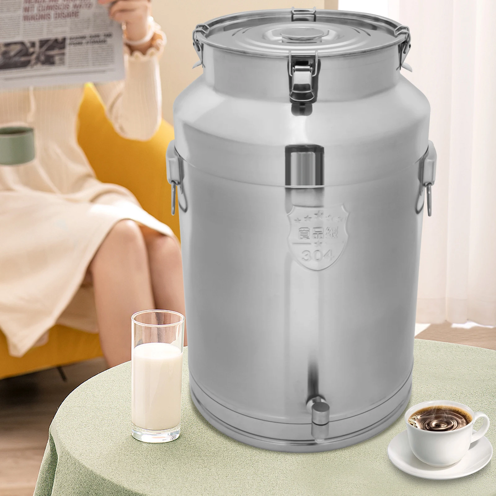 304 Stainless Steel 76L Milk Barrel Sealed Barrel with Faucet Thickened Insulation Barrel Large Capacity Bucket