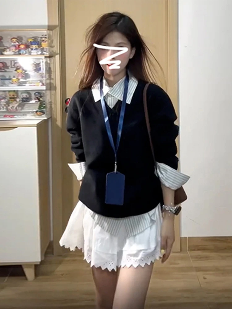 Cappotto maglione lavorato a maglia Bla V-Ne da donna Autunno Inverno Faion Coreano Sle College Wind Top lavorato a maglia di piccole dimensioni per ragazze