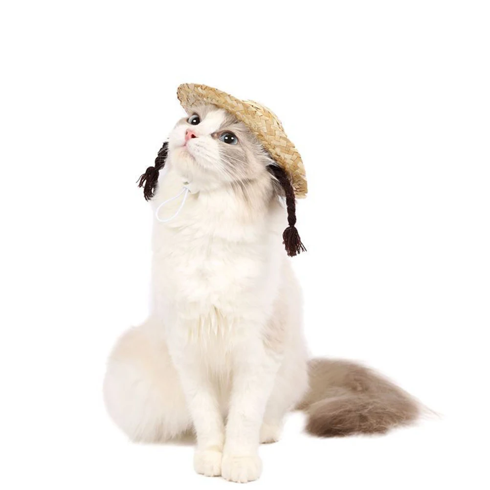 

Creative Braided Straw Hat Pets Lightweight Woven Sunshade for Dogs Cats, Easy Wear Pet Costume Decor for Photos or Daily Use,