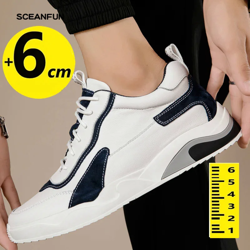 Fashion genuine leather elevator shoes men casual lift sneakers height increase designer insole 6cm tall shoes man leisure sport