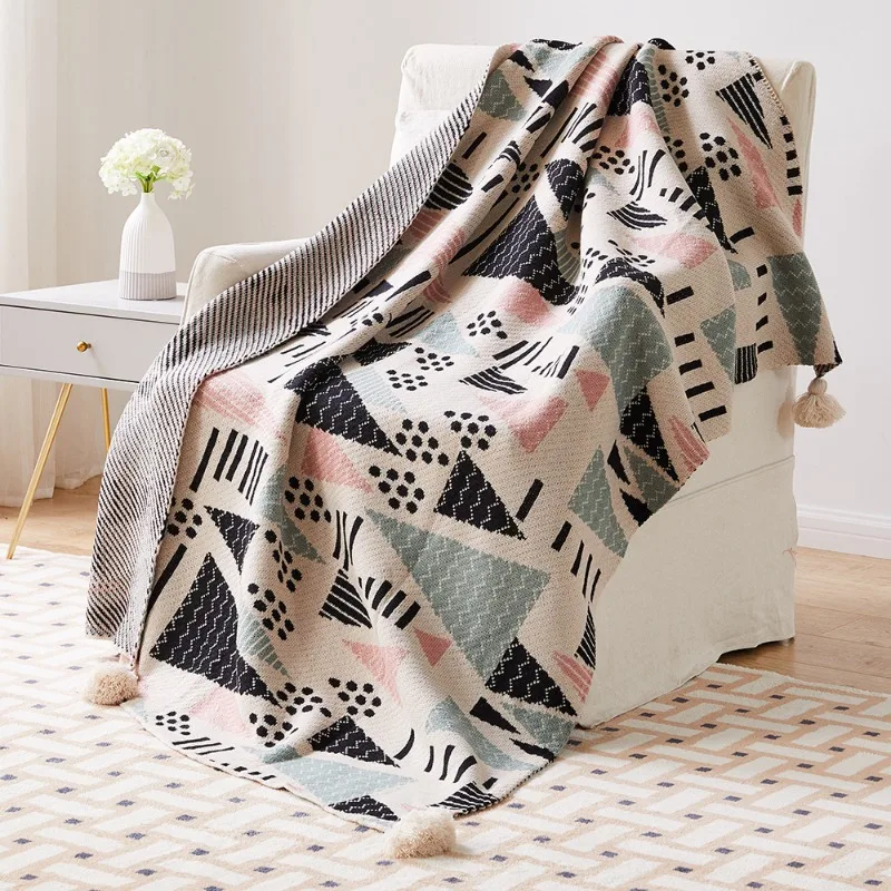 Coperta da tiro a maglia geometrica Boho con nappe copriletto per il tempo libero coperta per condizionatore d\'aria per pisolino da ufficio scialle