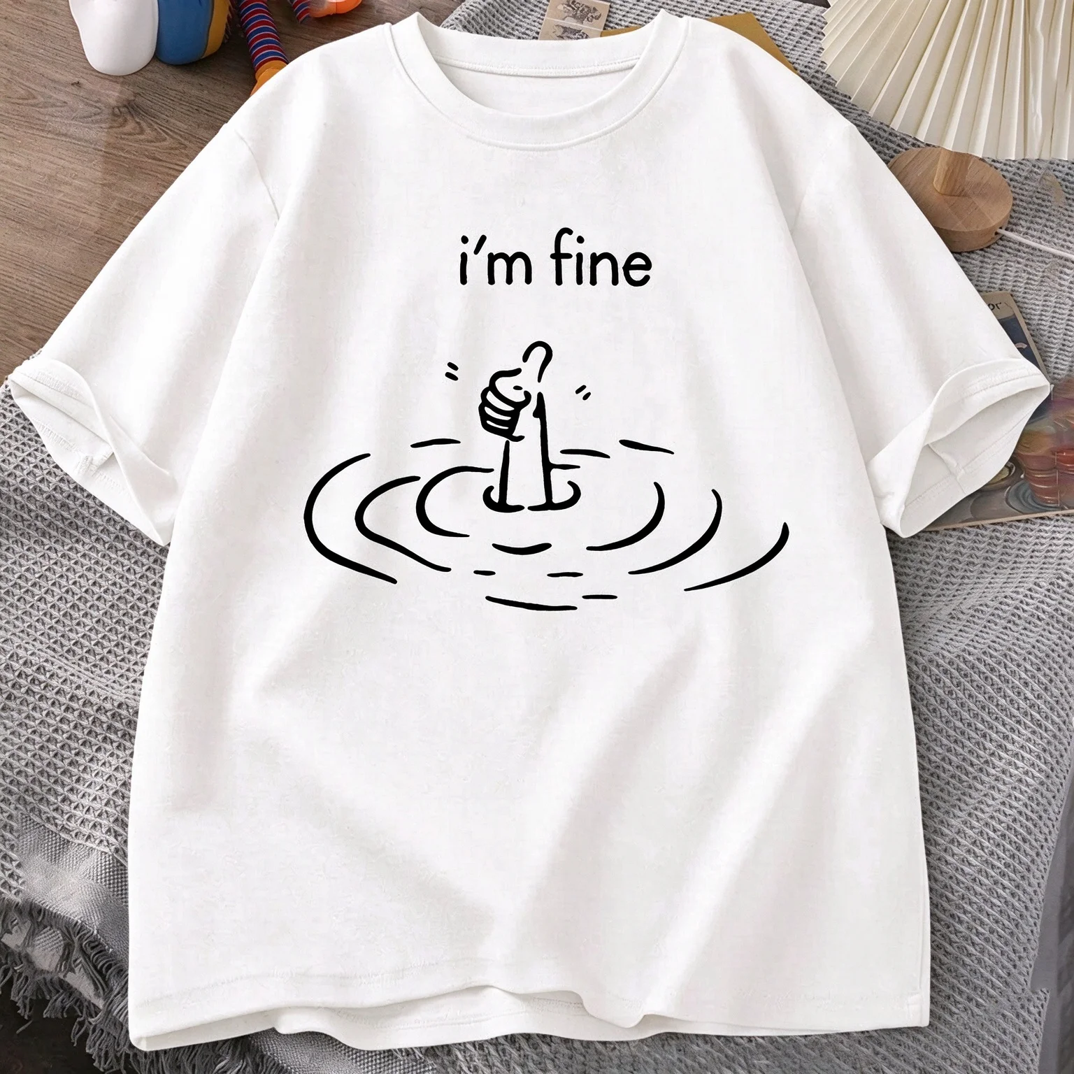 I'm Fine Back Print T-shirt Men Women Funny Mental Health T Shirt Humor Cotton Short Sleeve Loose Tshirt Loose Fashion Tees