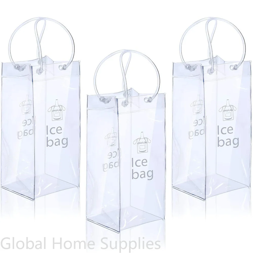 3 PCS Clear Portable Collapsible Wine Cooler Bags with Handle PVC Wine Pouch Bags Ice Wine Bag for Champagne Beer Beverages