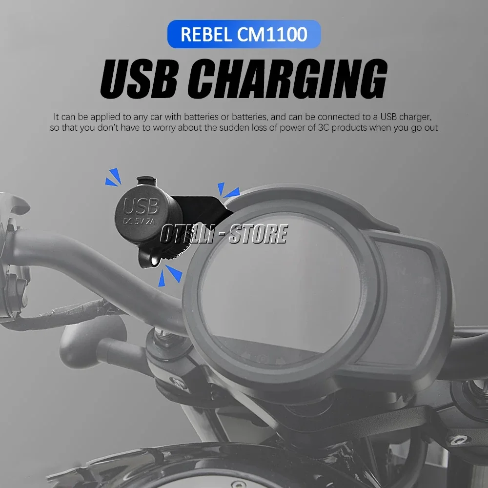 

FOR Honda REBEL CM1100 CM 1100 Motorcycle Dual USB Charger Mobile Phone Charging Modified Accessories Socket Plug Adapter