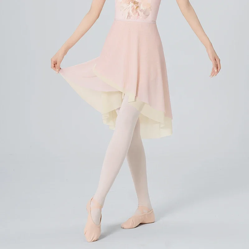 Faldas de Ballet para mujer, faldas de baile irregulares de dos capas con cordones de cintura alta para niña, faldas de bailarina de malla para patinar y gimnasio, traje de baño, cubierta-ip