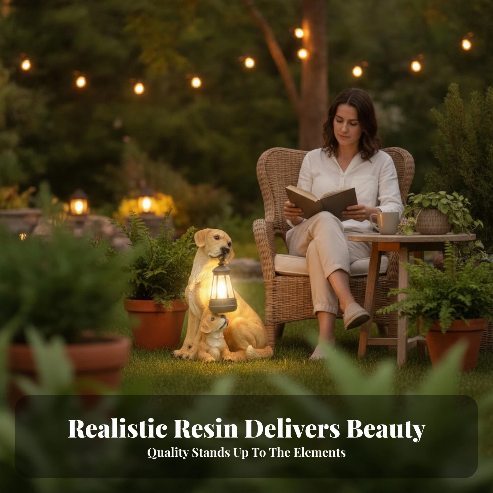 Dog Lantern Statue Waterproof Yard Decoration Garden Decor Resistant for Patio