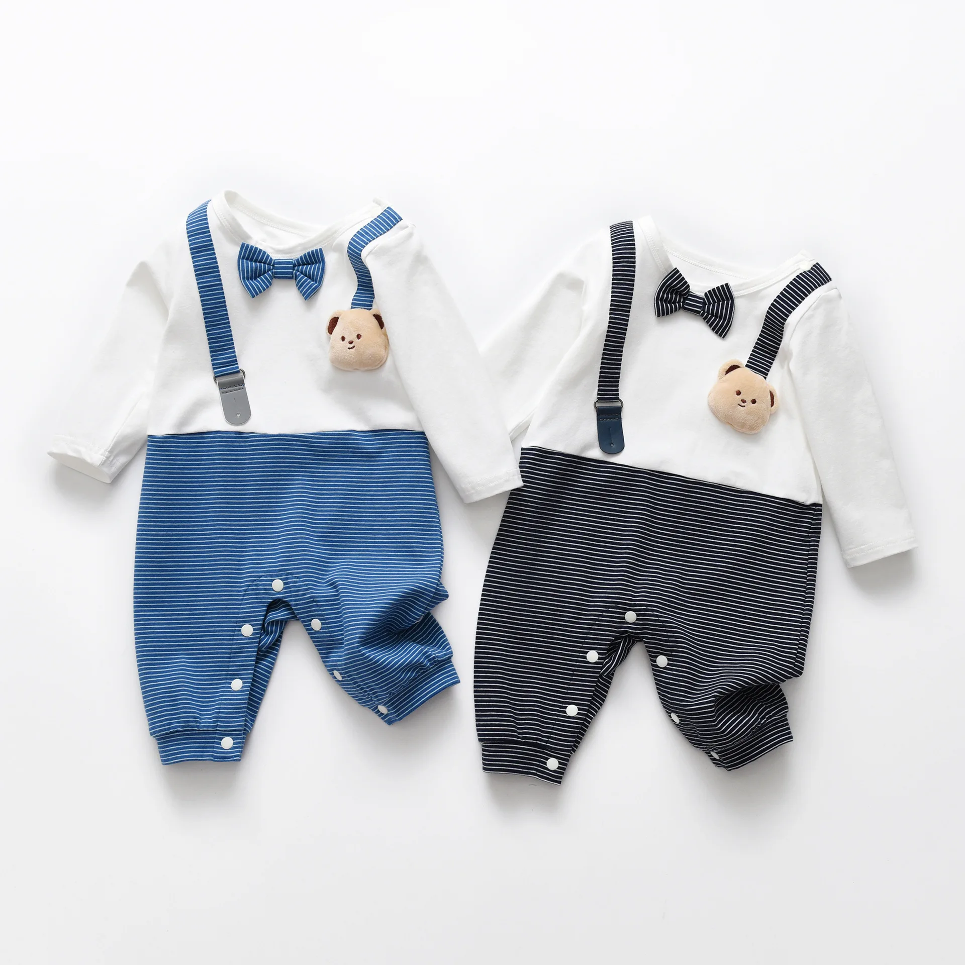

Korean UNIFEMEN 2025 Spring Baby Boys Bodysuit Cartoon Spliced Cotton Long Sleeve Newborn Boy Rompers Infant Boys Jumpsuit
