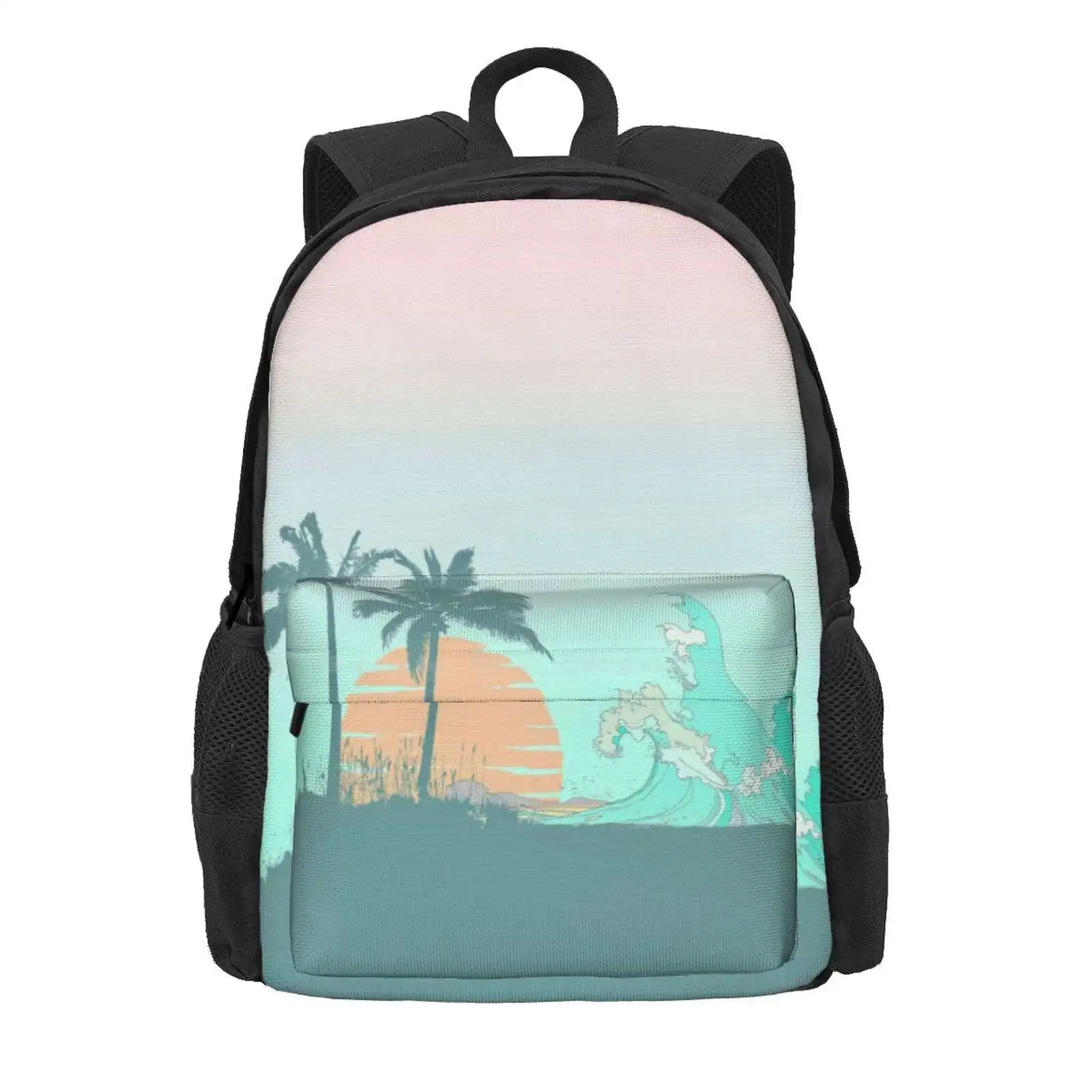 Tropical Wave Hot Sale Schoolbag Backpack Fashion Bags Ocean Wave Saltwater Tropical Sunset Surf Palm Tree Exotic Travel Nature