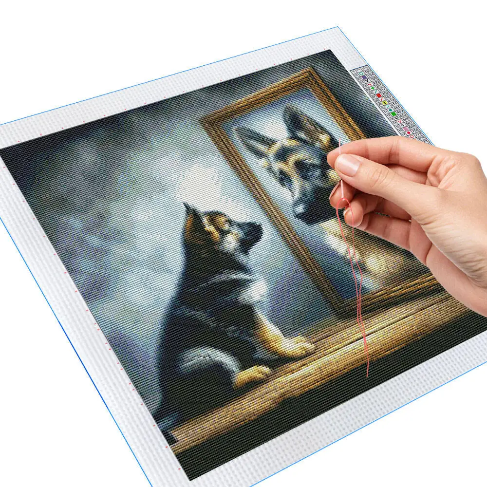 2025 New Arrival Cross Stich Dog Animal 11CT Needlework Printed Canvas Mirror Reflection Embroidery Kits